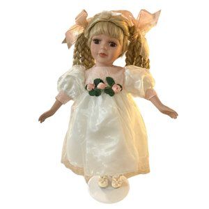 Porcelain Vintage Little Girl Doll -15‎ Inches Tall - Doll Stand Included